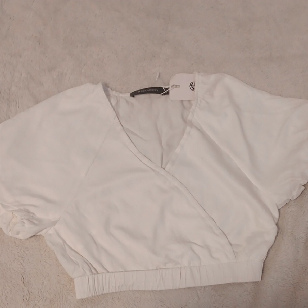 Cream Puff Sleeve Cropped Wrap Blouse